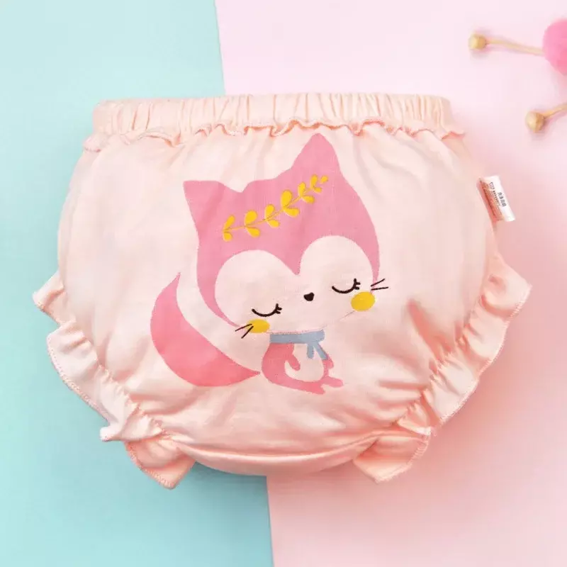 Shorts de algodão coreano infantil dos desenhos animados, calças de pão do bebê, cuecas femininas, não clip PP