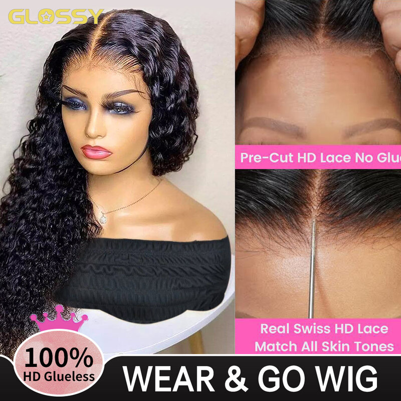 Wig tanpa lem gelombang dalam rambut manusia siap dipakai dan dicuci untuk wanita pre-cut 13x6 Hd Wig depan renda keriting Frontal