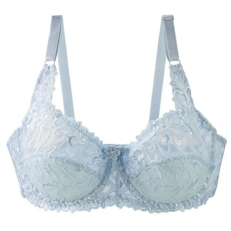 WENLI Plus Size Bralette Lace Ultra-Thin Thick Brassiere Embroidery Sexy Transparent Underwear Color Patchwork CD Cup Bras