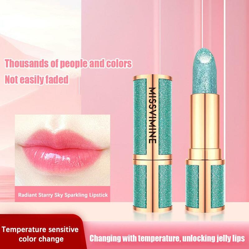 3Colors Glitter Lipstick Temperature Changing Color Gloss Lasting Long Lip Moisturizing Makeup Lipstick Nude Waterproof G0G1