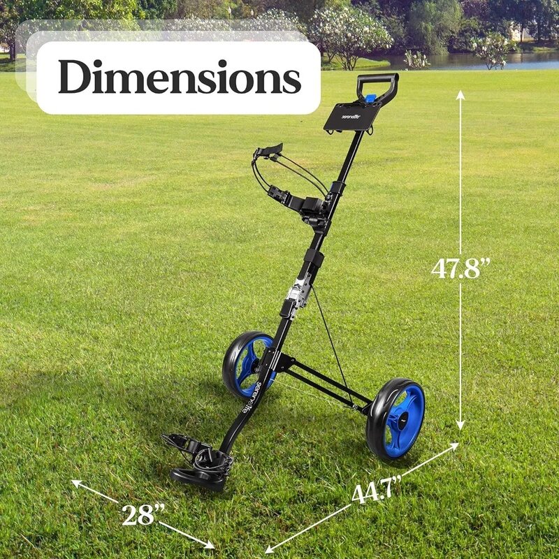 2 Wheel Golf Push Cart - Lightweight Folding Walking Push Cart Roller Golf Bag Holder Upper/Lower Bracket w/ Elastic Strap