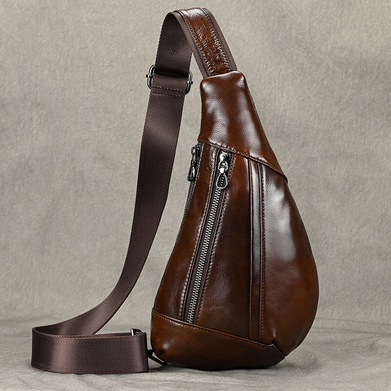 Модная нагрудная сумка из натуральной кожи для мужчин, винтажный мессенджер на ремне из воловьей кожи, Повседневная Уличная Сумка-Кроссбоди