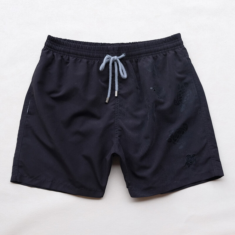 Top Quality Men'S Magic Swimwear Color Change Embroidered Turtle Water Reactive Board Shorts Beach Surf Swim Mesh Trunks