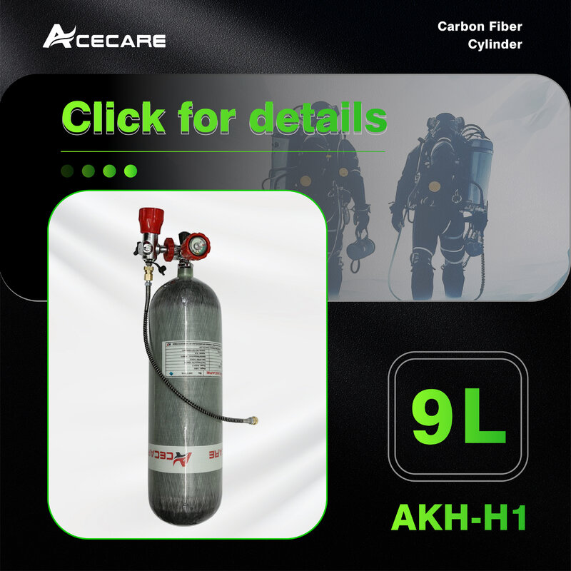 Acecare botol selam serat karbon, botol selam Scuba 4500psi tekanan tinggi 300bar katup dan stasiun pengisian untuk menyelam SCBA 9L