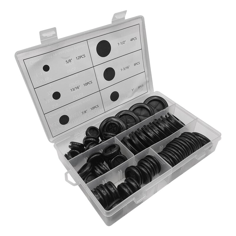 52Pcs 6 Sizes Rubber Grommets Double Sided Circular Rubber Stopper For Wiring,Rubber Grommet Kit,Double Sided Round Rubber Plugs