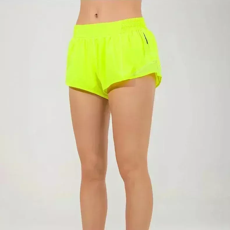 Hot Low-Rise Forrado Shorts curtos, malha leve, forro embutido, bolso com zíper, detalhe reflexivo, corrida, ioga, quente