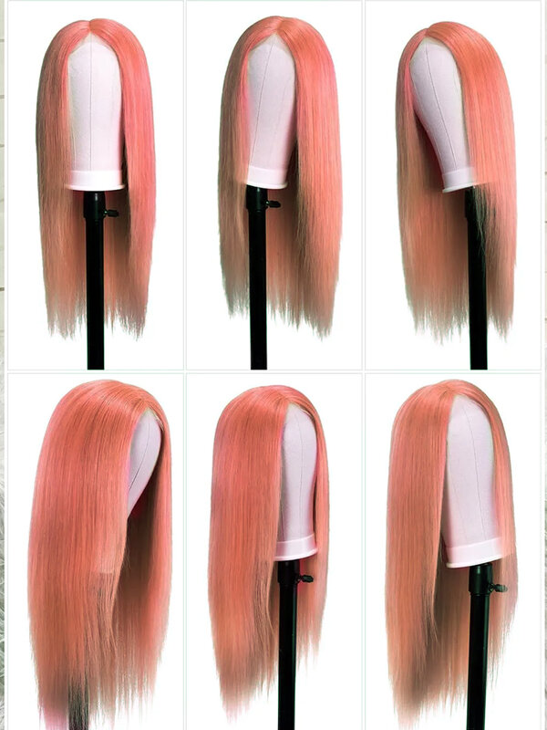 Pelucas brasileñas largas y rectas con cierre de encaje transparente HD para mujer, peluca frontal de encaje rosa, pelucas de cabello humano para mujer, 14-28 pulgadas, a la venta