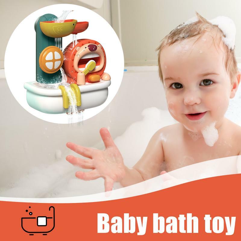 Koło wodne lew zabawka do kąpieli słodkie dziecko zabawka łazienkowa dzieci w wieku przedszkolnym gra do kąpieli zabawka z wodospadem łatwa do zainstalowania 4 przyssawki