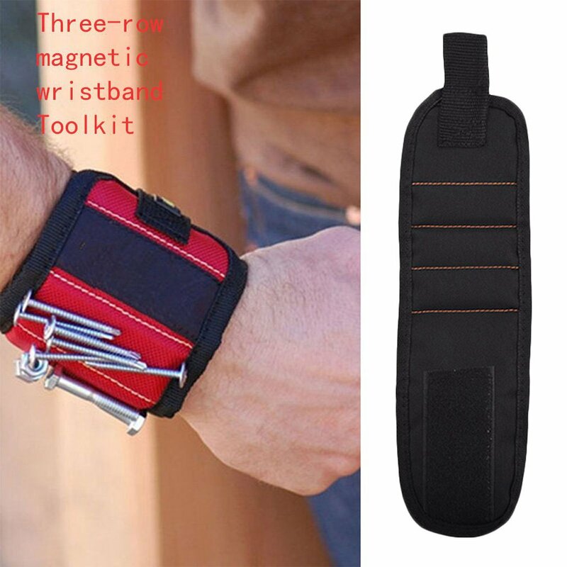 Kit de bracelet magnétique à trois rangées, sac à outils Portable, aimants Super puissants pour maintenir la vis, écrou à ongles, réparation de forets, 1 pièce
