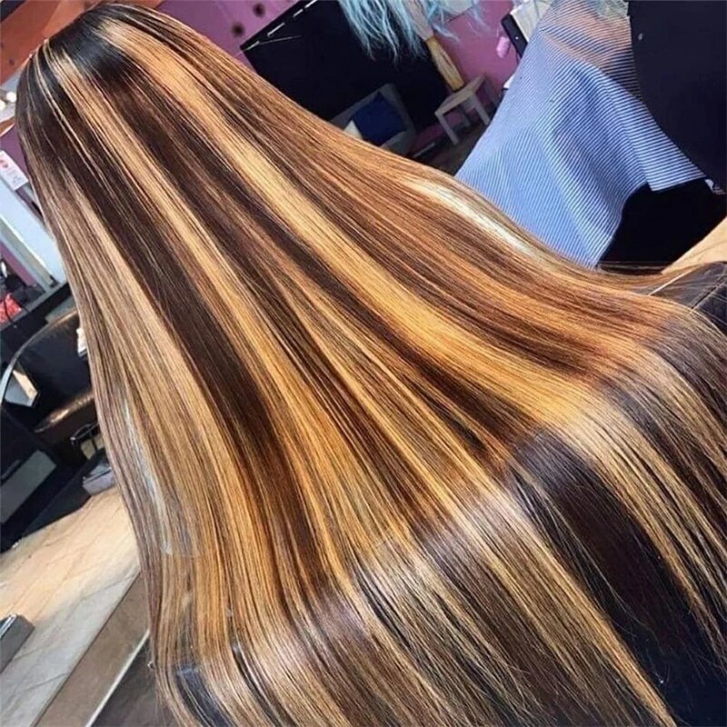 Peluca de cabello humano liso para mujer, postizo de encaje Frontal 13x4 con densidad de 180%, color rubio miel, 30 y 34 pulgadas
