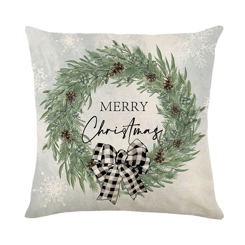 メリークリスマスの枕カバー、枕カバー、家、木、鹿、ソファクッション用の冬のクリスマスの装飾、45x45cm