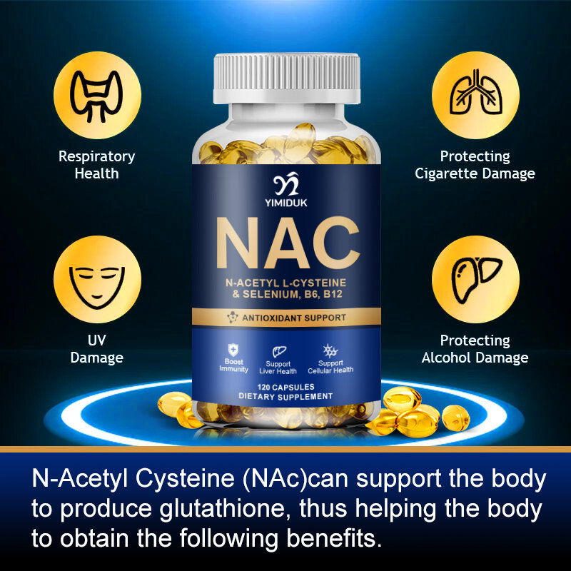 كبسولات N-Acetyl Cysteine ، مكمل NAC ، يدعم الكبد ، ديتوكس المناعة ، الصحة الخلوية والتنفسية