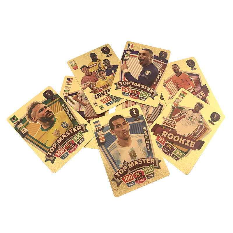 Edição limitada Gold World Football Stars Cartões, Material plástico, Brinquedos do jogador de futebol, Pacote de presentes para fãs infantis, 27 Pcs, 55 Pcs