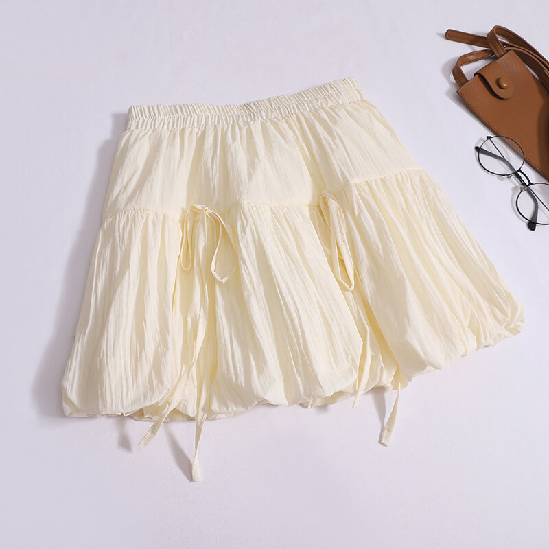 ITOOLIN-Saia de cintura alta com cordões Bowknot feminino, mini saia de babados bonitos, casual A-line, escritório, verão, 2024