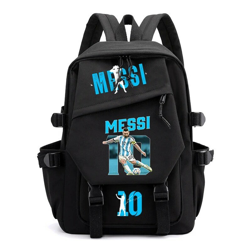 Mochila impressa Messi para crianças, Bolsa de escola pequena preta, adequada para meninas, estudante