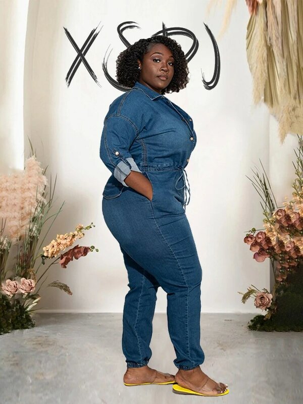 Женский джинсовый комбинезон Y2k, свободный джинсовый комбинезон с длинным рукавом, весенний сексуальный комбинезон с открытой спиной, Прямая поставка