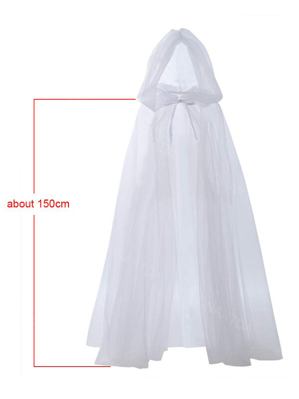 Ghost Costume Haunted Hooded Cape Costume Black Capes for Women Bride Hooded Cape Cloak 59.06 in ON90