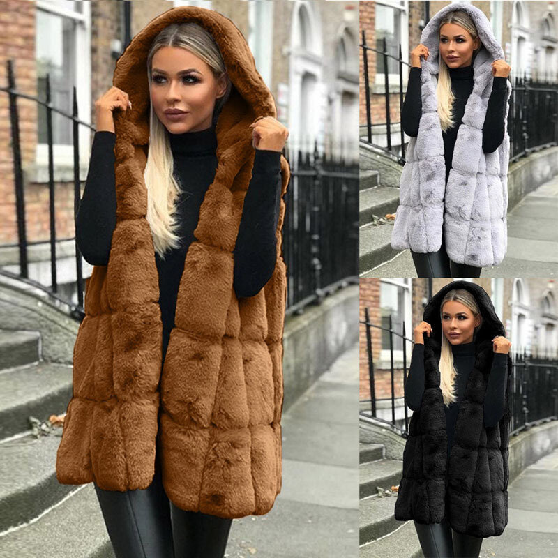 ฤดูใบไม้ร่วงฤดูหนาวเสื้อกั๊ก Cashmere Luxury Fleece Coat ผู้หญิง Plush Faux Fur สีทึบแขนกุดแบบลำลองแจ็คเก็ตเสื้อกั๊กอบอุ่น