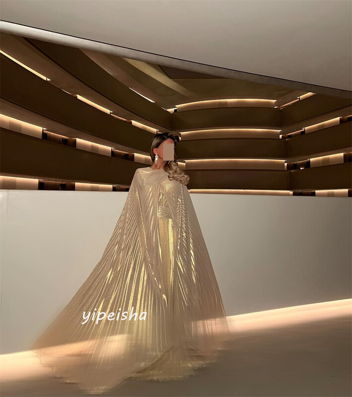 Gaun Prom Arab Saudi Organza terbungkus Pleat Formal malam A-line permata Bespoke gaun acara gaun panjang