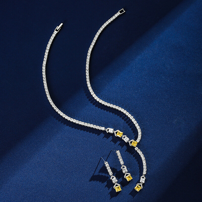 1Set semplice catena di artigli quadrati collana di zirconi sintetici ciondolo da donna Set di ciondoli e orecchini da donna Sexy