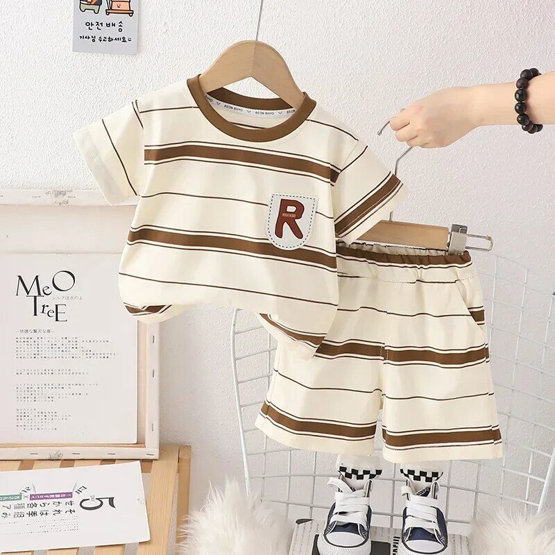 New Summer Baby Girls Clothes Suit Children Boys T-Shirt Shorts 2Pcs/Set Toddler Clothing Infant Striped Costume Kids Tracksuits