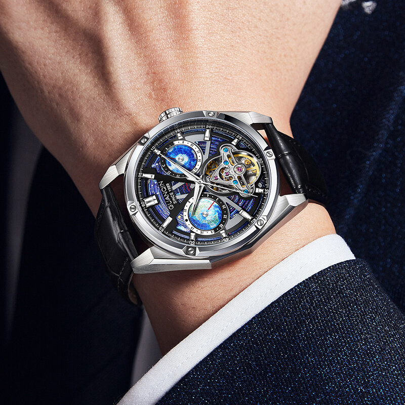 GUANQIN Men's Watches Starry sky Dial Map Design Tourbillon Automatic Watch Men Luminous Mechanical Wristwatch Men For 2024 New