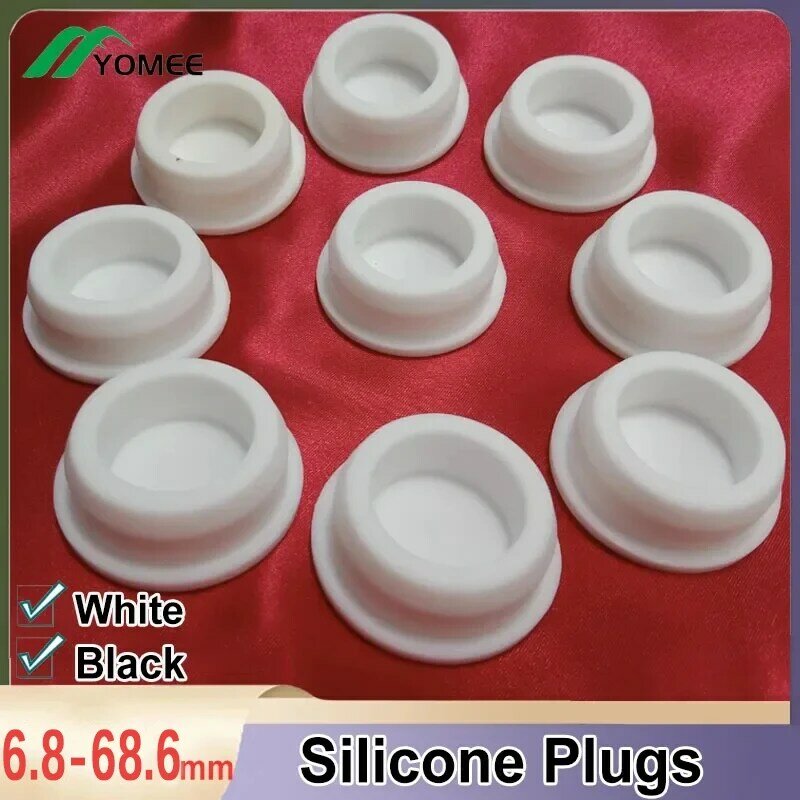 Food Grade Silicone Plugs With Hole T type Inserts Blanking End Cap Rubber Water Pipe/Test Tube Stopper White 6.8-68.6mm