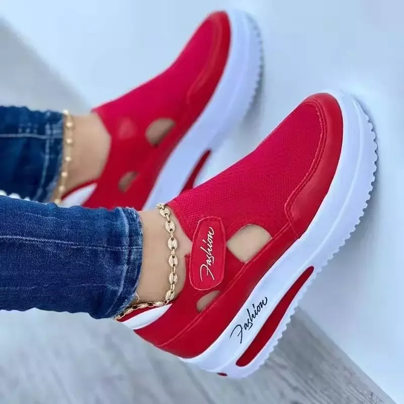 Czerwone obuwie damskie oddychające sandały z siatki moda marka letnie kobiety sandały platforma buty wulkanizowane Femme nowe trampki
