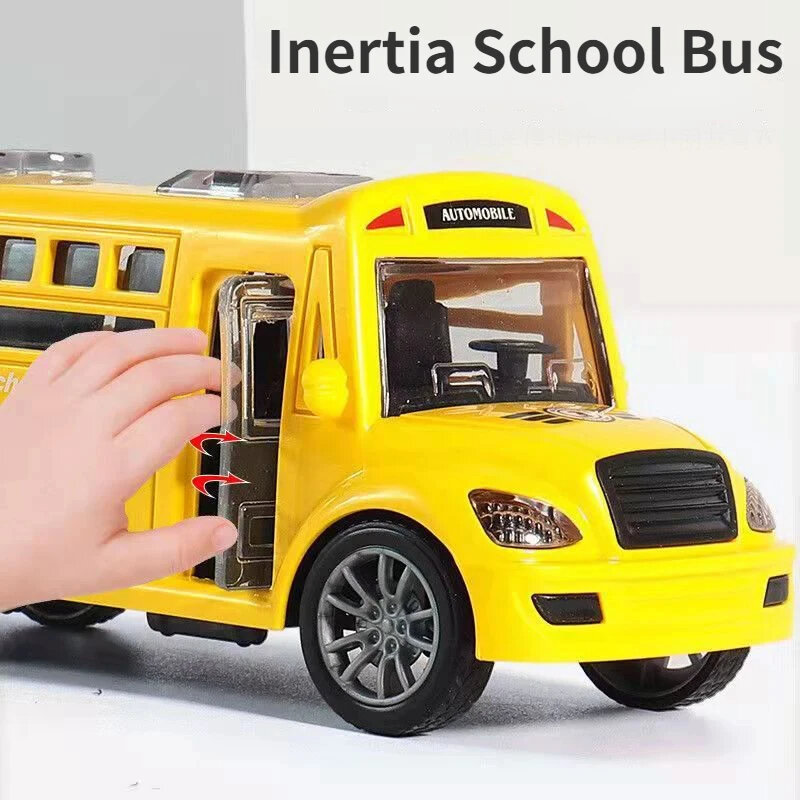 Juguete de autobús escolar para niños con puertas de apertura, coche de inercia para niños, modelo de transporte educativo de clase, juguetes para niños, regalo