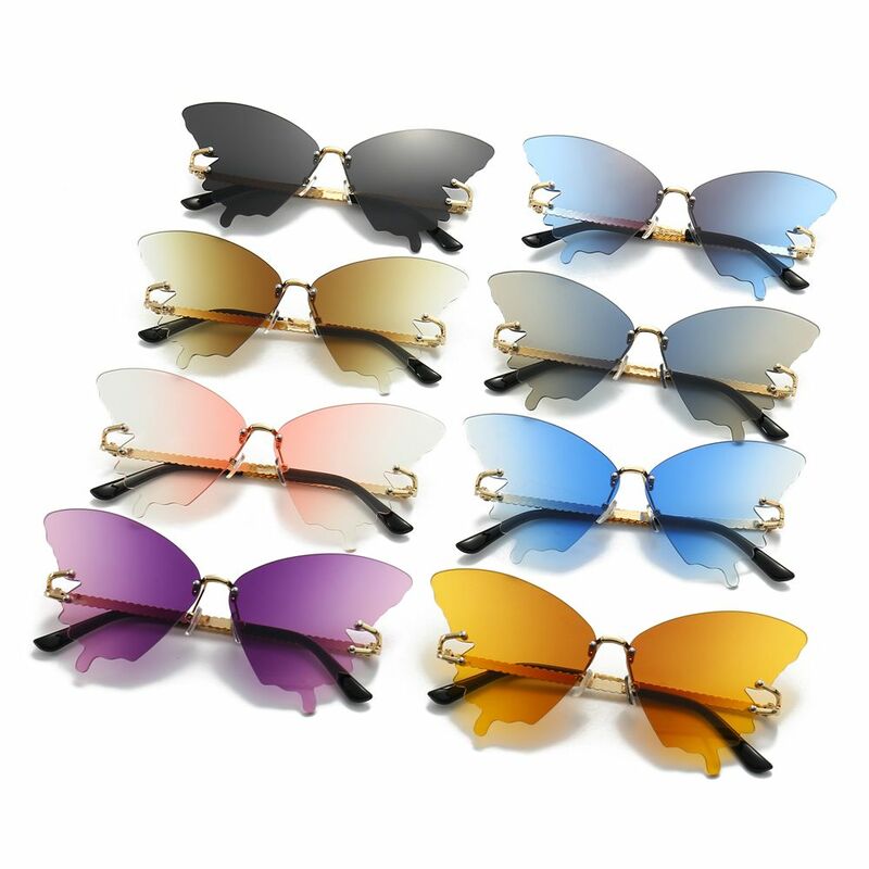 Metallrahmen Schmetterling Sonnenbrille Vintage randlose UV400 Schutz Damen Y2K Brillen übergroße Farbverlauf Sonnenbrille für Frauen