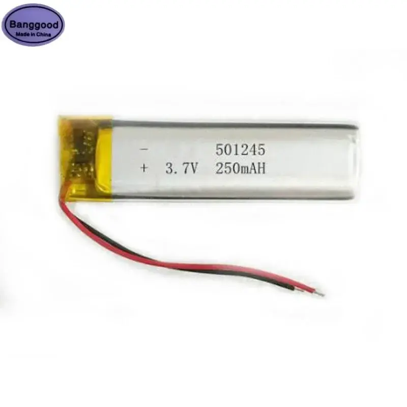 Células de bateria recarregáveis do Li-íon do lítio do polímero do Lipo, 3.7V, 250mAh, 501245, 051245, GPS, MP3, MP4, auriculares de Bluetooth, 1PC