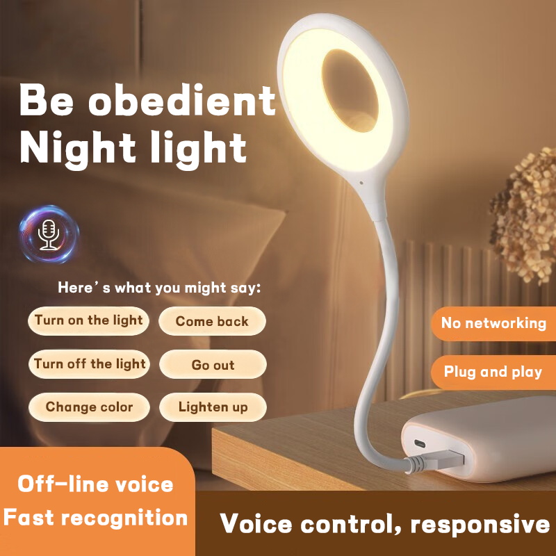 Voice Control Pequeno Nightlight para Smart Home, Energy Saving Body, Sound Sensor, USB Switch, Atmosfera Light, Presente