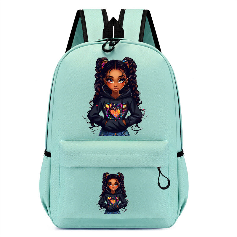 Children Bagpack Curly Black Girl Print Backpack Kindergarten Schoolbag Kids Bagpack Bags Cartoon Girl Bookbag Travel Mochila