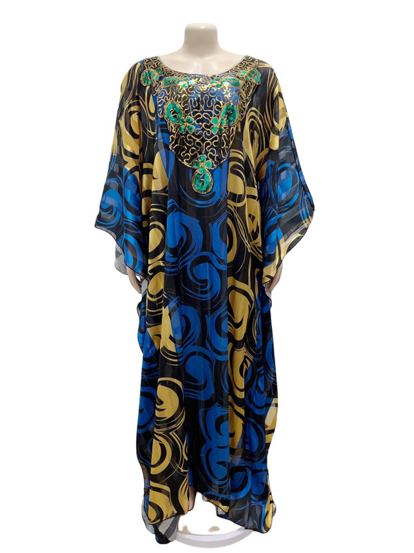 Vestido estampado de lantejoulas muçulmano para mulheres, vestido longo do Oriente Médio, vestido de mulher africana, novo, 003, 2023