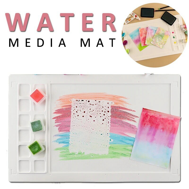 Water Media Mat Met Palet Vierkante Voor Water Kleuren En Gemengde Media Waterdichte Hittebestendige Non-stick Siliconen Craft mat 2022