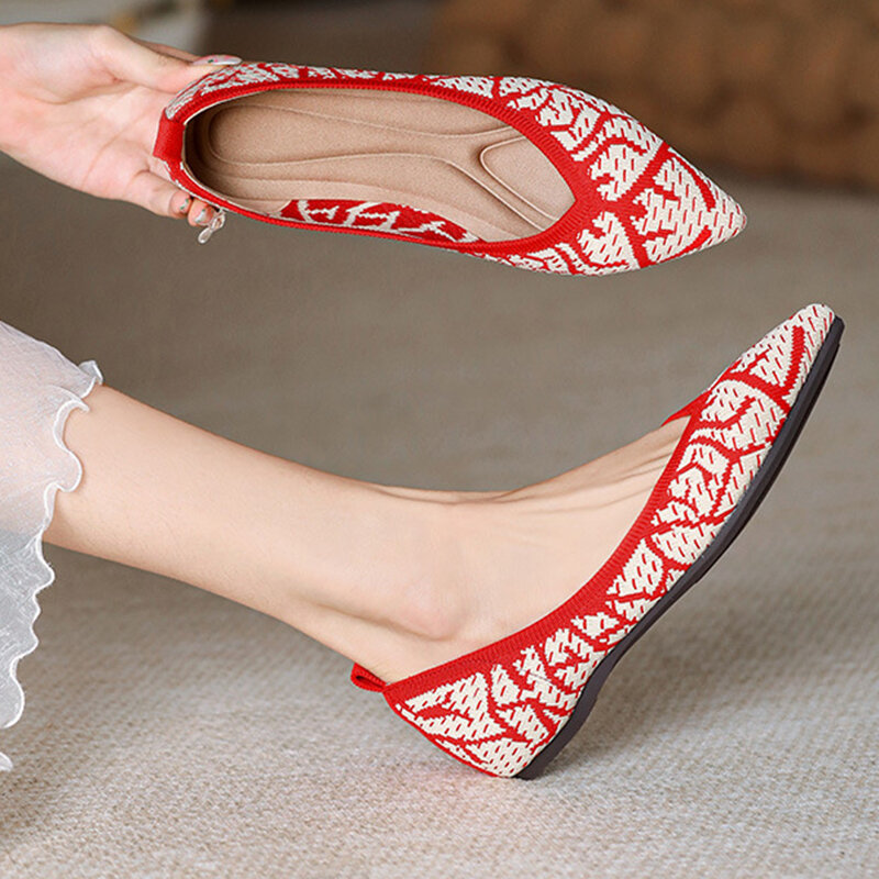 Scarpe basse per le donne 2023 nuova primavera Casual scarpe a punta poco profonde scarpe a maglia suola piatta grande scarpa singola donna donna semplice