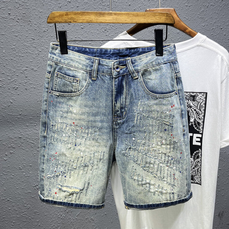 Мужские джинсовые шорты в стиле ретро, повседневные универсальные модные шорты из денима в стиле царапин, лето 2024