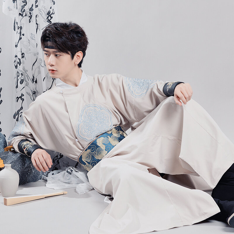Fashion Tang Ming Dynasty Hanfu Male Modern China Traditional Embroidery Unisex Women Men Round Neck Robe Chinese