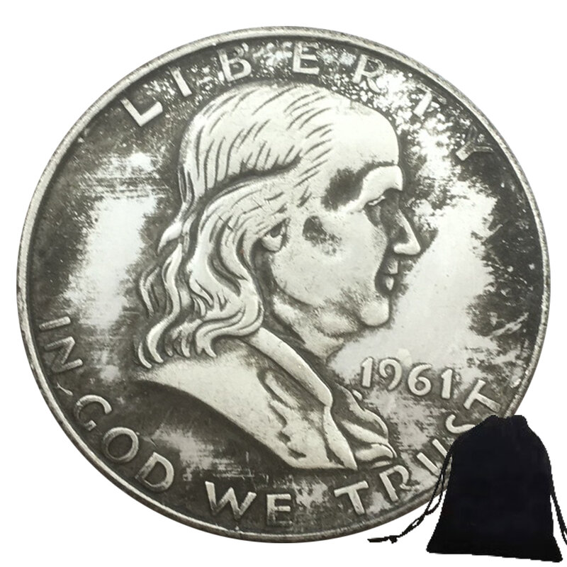 Moneda de bolsillo conmemorativa de la suerte, moneda de lujo de medio dólar de la libertad de los EE. UU. 1961, moneda de decisión de club nocturno, bolsa de regalo