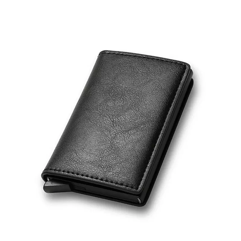 Card Holder Rfid Black Carbon Fiber Leather Simple Wallet Men's  Automatically Pop Up Cardholder Personalized Bag