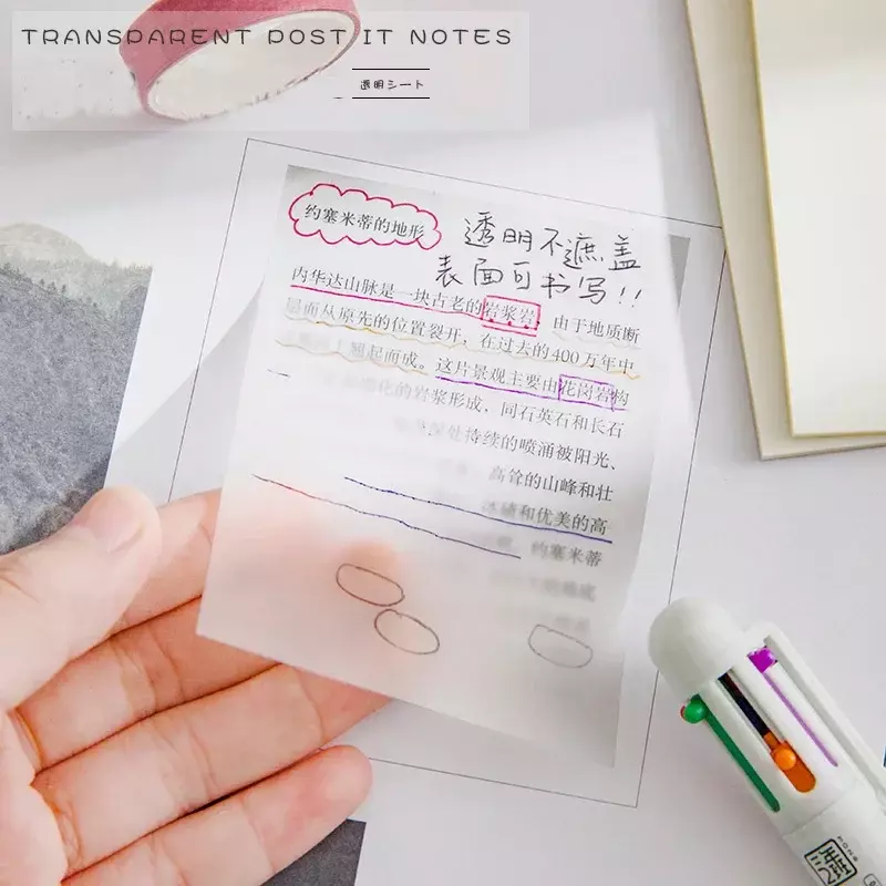 50 fogli creativo trasparente PET Memo Pad pubblicato note adesive Planner Sticker blocco note materiale scolastico cancelleria Kawaii