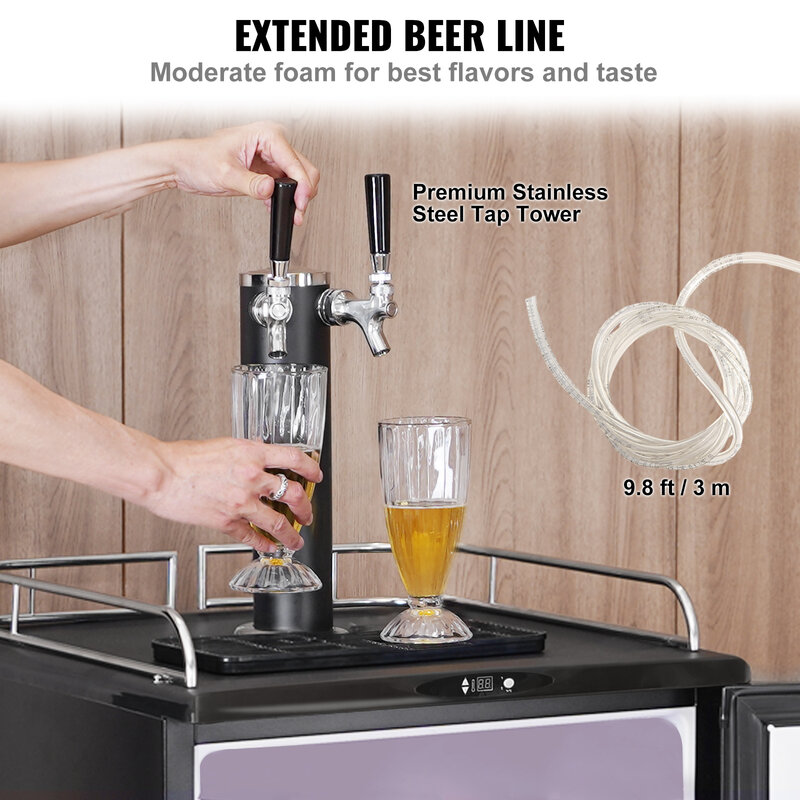 VEVOR 163L Electric Beer Kegerator Beer Cooling Portable Draft Beer Dispenser Pressurized Equipment Dual Tap for Commercial Home