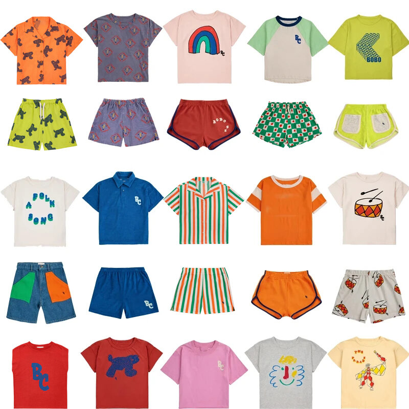 BC 24 SS camisetas y pantalones cortos para niños, conjuntos de ropa para niñas y niños, camisetas de manga corta con estampado lindo, conjuntos de ropa