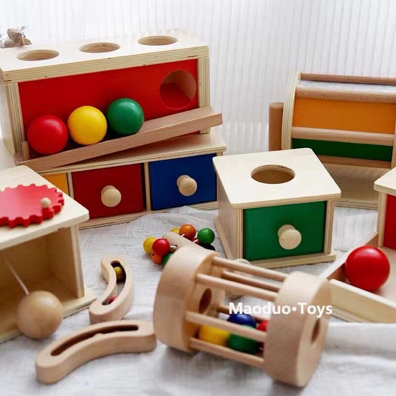 مونتيسوري مرحلة ما قبل المدرسة كائن صندوق دائم ، الأطفال التنمية الفكرية في وقت مبكر ، ألعاب عملة ، صندوق خشبي اللغز