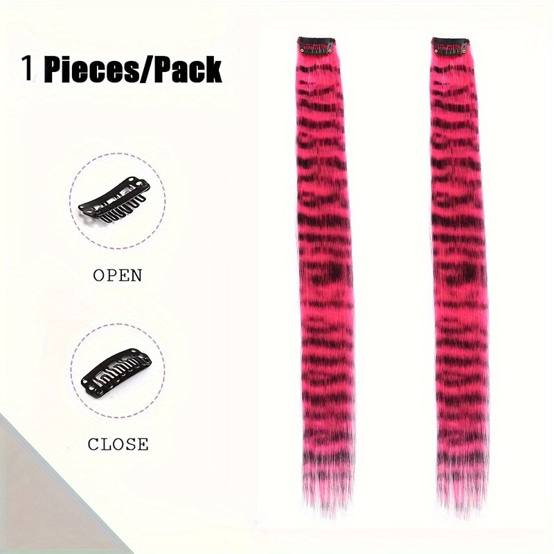 1PCS Y2K Colorful Hair Extensions Leopard print long Straight wig One-piece Clip-In Synthetic Hairpieces cosplay Hair accessory