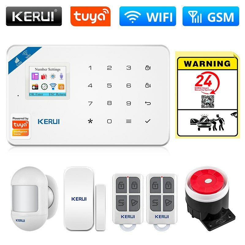 KERUI Tuya Smart WIFI GSM-beveiligingsalarmsysteem werkt met Alexa Home Burglar Motion Detector Rookdeur Window Sensor APP