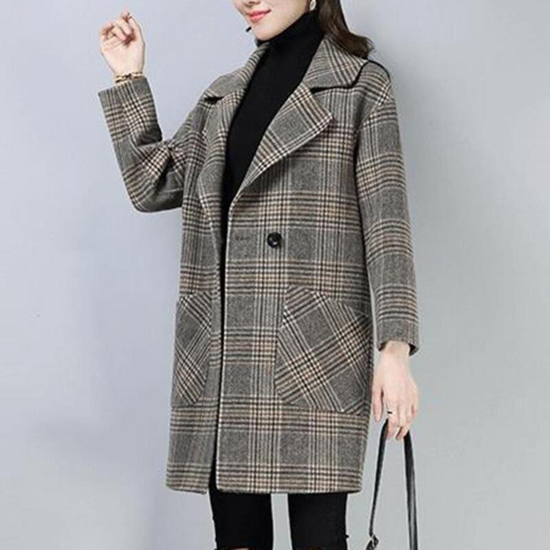 Manteau à carreaux coupe-vent mi-long pour femme, pardessus imprimé, veste d'hiver pour femme