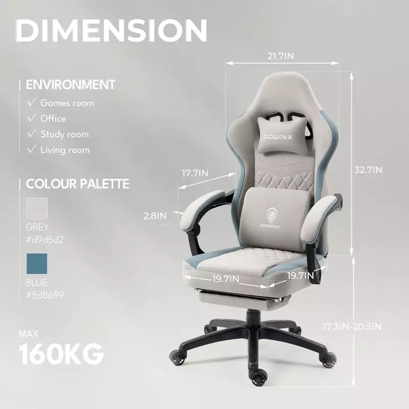 Gaming Chair Breathable Fabric Computer Chair with Pocket Spring Cushion, Comfortable Office Chair with Gel Pad and Storage Bag