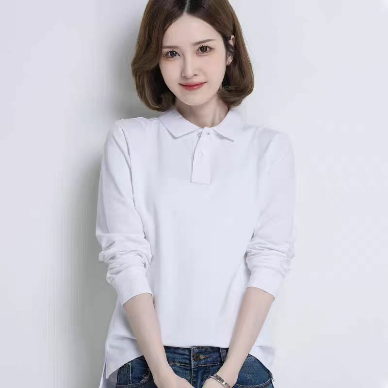 Wysokiej jakości koszulki polo z długim rękawem 100% bawełny Nowy projekt damskich koszulek polo z klapami Femmes Moda Odzież sportowa Koreańskie topy