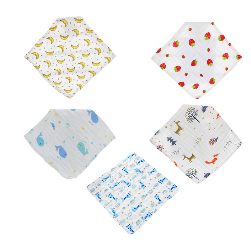 5Pcs Muslin Cotton Baby Wipes Baby Gauze Kerchief Printed Face Towel Washable Cotton Handkerchief for Little Kids